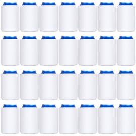 CHENGU 80 Pieces Can Coolers Soft Insulated Soda Cover Coolies Blank Can Covers Collapsible Can Cooler Sleeves Plain Can Sleeves for Soda Beverage DIY Customizable Weddings Party(White)