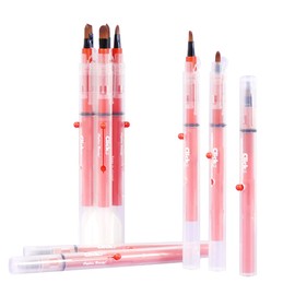 CLICKA Auto Lid Makeup Brush Set, 5 Retractable Brushes, Travel-Friendly (Ice Red)