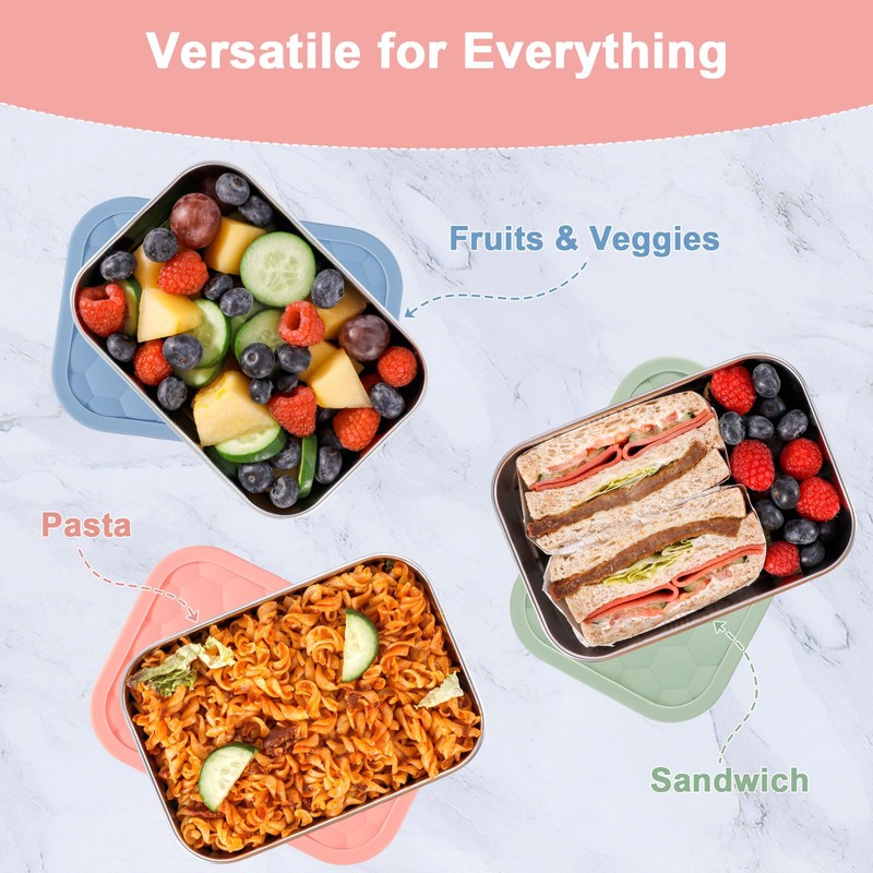 Caperci 25oz Large Stainless Steel Food Containers, 3-Pack Bento Lunch