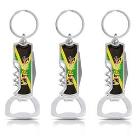 Multifunctional Bottle Opener Keychain Corkscrew Keychains - Carribean Countries - Set of 3 (Jamaica)