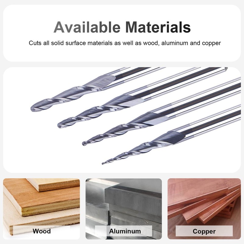 SpeTool 4Pcs/Pack Assorted R0.25~1.0 Tip 1/8" Tapered End Mill Cone