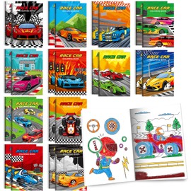 BenLouis 24 Pcs Race Car Mini Coloring Books Kids Racing Theme Party Favors Small Activity Books Bulk for Kids Fast Racecar Wheel Birthday Goodie Bags Stuffers Return Gifts Classroom Travel