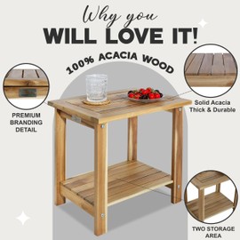 VICTORY RELAX Double Adirondack Side Table, Weather-Resistant Rectangular End Table for Patio, Garden, Lawn, and Living Room. Ideal as a Stylish Indoor and Outdoor Side Table Companion, Light Natural