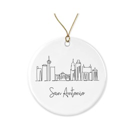 KrysDesigns San Antonio Ornament Christmas Tree Ornament - Gift for Men Or Women - Gift Ceramic Holiday Decoration Present Porcelain 3'' Flat with Gold Ribbon Both Sides, White