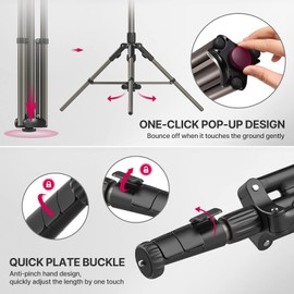 VIJIM Light Tripod Stand for Live Streaming, 6.2ft Lightweight Aluminum Light Stand with One-Click Pop-up Design, Adjustable Photographic Stand w/ 11lb Load Capacity, Compatible w/Camera/DSLR/Light