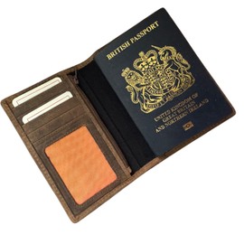 Mala Leather Canvas & Hunter Leather RFID Passport Cover – 4 Card Slots, ID Window & Zip Pocket – Travel Wallet 14 x 10 x 1.5 cm - Cactus (Black)