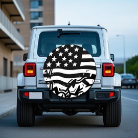 Moonet Spare Tire Cover for RV Trailer,Waterproof PVC Faux Leather Wheel Cover with American Flag Fit for Truck,Trailer,RV,SUV,Camper 16"