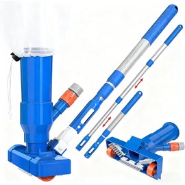 Set de Aspirador de Piscina con Pértiga Telescópica, Base de Succión, Soporte de Entrada de Agua, Mango de Conexión a La Pértiga, Bolsa de Red de Succión Blanca, Adecuado para Piscinas, Etc