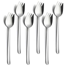Kucensi Sporks, 6-Pack Salad Forks 18/10 Stainless Steel Metal Spork, 7.4 Inches Long Handle Dessert Spoons Ice Cream Spoons, Flatware Set Forks for Salad Fruit Noodle, Dishwasher Safe