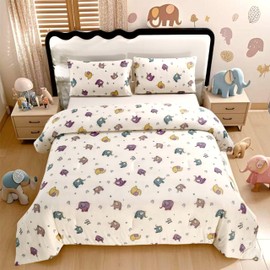SDIII 3PCS Cute Elephant Cooling Comforter Full Size, Silky and Cooling Microfiber, Lightweight Summer Blanket for Hot Sleepers Boys Girls Kids Teens