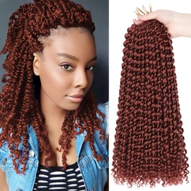 Ubeleco Copper Red Passion Twist Hair, 350# Water Wave Crochet Hair 14 Inch Passion Twist Crochet Hair 22 Strands/Pack Bohemian Synthetic Curly Braiding Hair Extensions (14 Inch (Pack of 2), 350#)