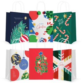 easykart labels 24 Christmas Paper Bags with Gold Foiling for Holiday Paper Gift Bags, Christmas Goody Bags, Xmas Gift Bags, Classrooms and Party Favors (9 x 7.3 x 3.3 ")