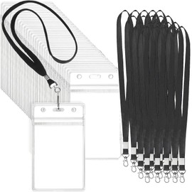 UKKQES 20 Sets Clear Lanyard with ID Holder Bulk Flat Lanyard with Retractable Badge Plastic Name Badge Holder with J Hook Clip Waterproof with Badge Holder for Business