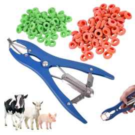 KUBDPQOR Castration Pliers Tail Cutter Castration Band, 1 Animal Castration Pliers with and 100 Rubber Ring Rings, Pig Castration Pliers Clamp Agricultural Equipment