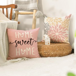 Artoid Mode Pink Dahlia Geometric Spring Cushion Covers, Set of 4, 45 x 45 cm, Decorative Cushion Cover, Couch Living Room, Outdoor Decoration