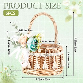 Thyle 6 Pcs Rattan Woven Flower Basket for Wedding Handwoven Rustic Wicker Floral Storage Basket with Artificial Flowers Decorative and Handle for Home Wedding Birthday Decor (Blue)