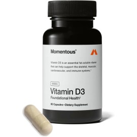 Momentous Vitamin D3, 5000 IU, 60 Capsules, NSF Certified, Gluten-Free