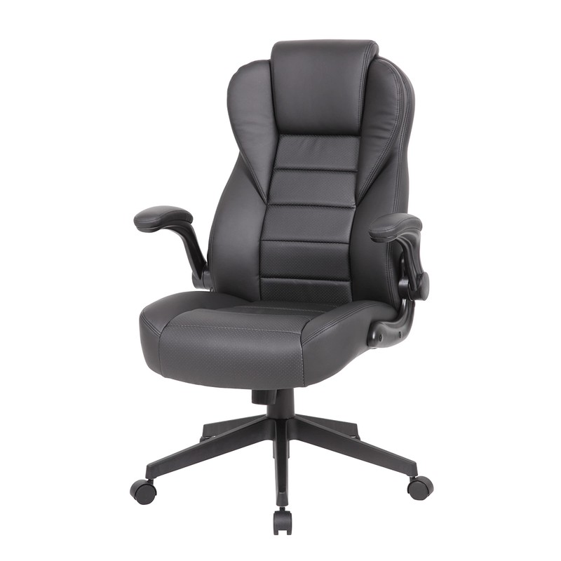 Boss Office Products Executive High Back CaressoftPlus Flip Arm Chair,