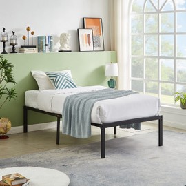 VECELO 16 Inch Twin Platform Bed Frame, Heavy Duty Mattress Foundation with Steel Slat Support, No Box Spring Needed/Noise Free/Easy Assembly