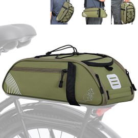YEEGO DIRECT Bike Rack Bag, 8L To 14L Expandable Capacity Bike Bags for Bicycles Rear Rack,Waterproof Bike Trunk Panniers Reflective Design, Crossbody Shoulder Bag for Commuting Outings(Green)