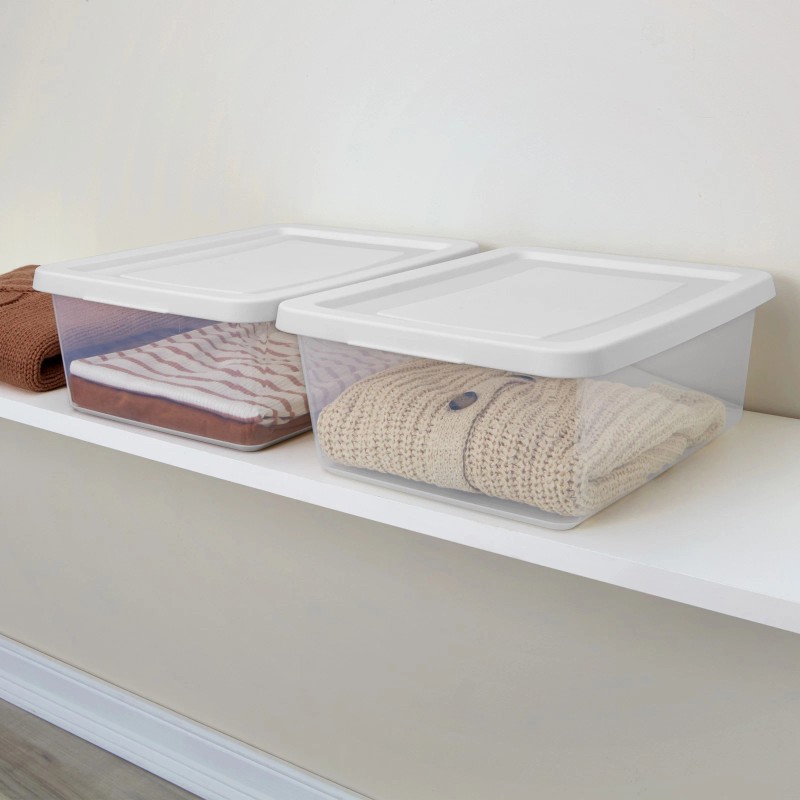 Sterilite 12 Qt Storage Box, Stackable Plastic Container Home Organizer,