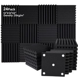 Fvkind 24 Pack Sound Proof Panels for Walls, 2" X 12" X 12" Wedges Acoustic Foam, High Density Acoustic Panels, Soundproof Wall Panels for Home Studio Sound Absorption and Decoration, Black
