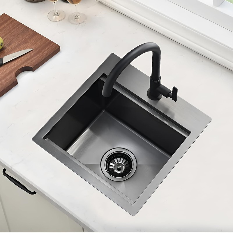 Friho Drop in Black Bar Sink, 15x15 Inch Stainless Steel