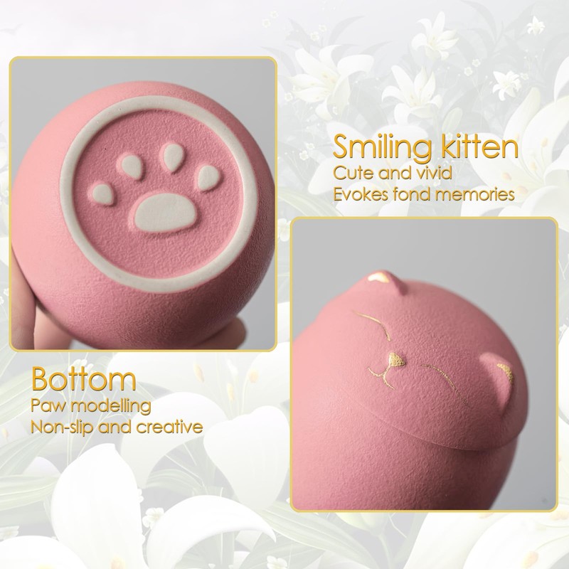 Umberdom Matte Ceramic Cat Ashes Urn, Pink, Large