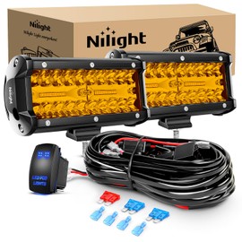 Nilight Led Light Bar 2PCS 6.5 Inch Amber 120W Spot Flood Combo Waterproof Triple Rows Off Road Fog Lights with 12V 5Pin Rocker Switch Wiring Harness Kit-2 Lead, 2 Year Warranty (ZH704)