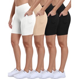 ATHVOTAR - Pantalones cortos de motociclista para mujer con bolsillos, 3 pulgadas, 5 pulgadas, 8 pulgadas, cintura alta, entrenamiento, elastano, control de abdomen, gimnasio, correr, yoga,