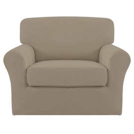 Easy-Going 2 Pieces Couch Covers Couch Stretch Chair Slipcover Proof Fitted Furniture Protector Spandex Sofa Chair Cover Washable Furniture Protector for Pets, Kids (Small, Natural)