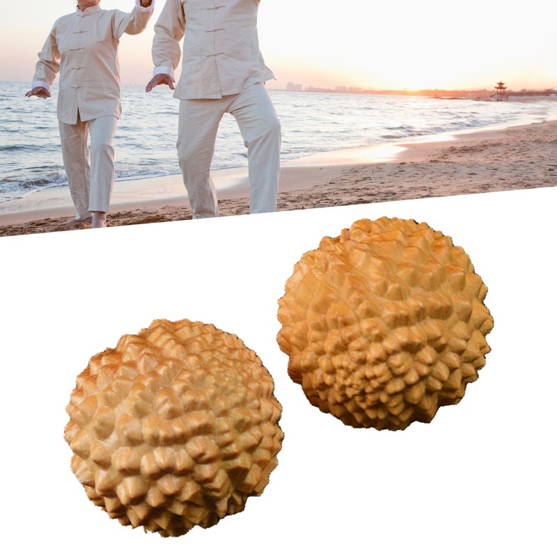2pcs Wooden Hand Massage Ball Palm Relaxing Spiky Textured Acupoint