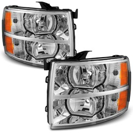 Headlights Assembly for 2007 2008 2009 2010 2011 2012 2013 Chevy Silverado 1500, 07-14 Silverado 2500HD 3500H DHeadlight, 07 Silverado New Body Style Headlights Headlamp, Chrome Housing Amber Corner