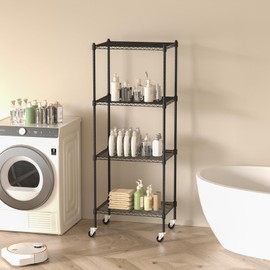 4 Tier Storage Shelves with Wheels, Heavy Duty Metal Garage Shelving Unit and Adjustable Feet, 865lb High Capacity Rolling Storage Shelf for Kitchen, Office, Dining Room (23.6"x 17.7"x 59"), Black