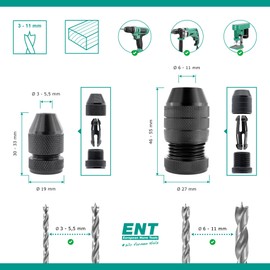 ENT 26512 Depth Stop Set, Variable Diameter 3-11 mm, Drill Stop Made of Aluminium for Wood Drills