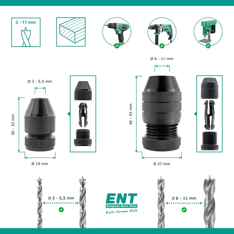 ENT 26512 Depth Stop Set, Variable Diameter 3-11 mm, Drill