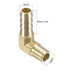 sourcing map Brass Hose Barb Fitting Elbow 5/16 Inch x 1/8 NPT Male Thread Right Angle Pipe Connector