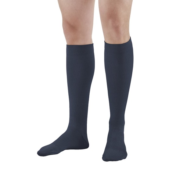 Ames Walker AW Style 111W Cotton Firm 20 30mmHg Knee High Socks Navy Large Wide