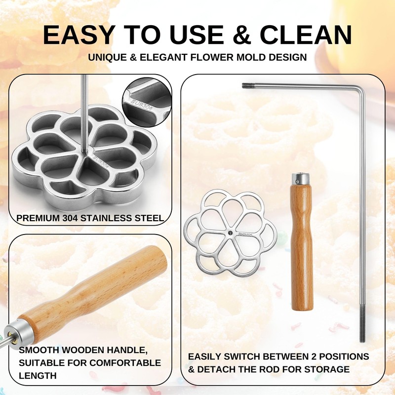 MUMSUNG Bunuelos Mold with Handle, 304 Stainless steel Rosette Maker
