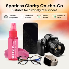 OPTIPAK Sparkle Anti-Reflective Lens Cleaner Spray Kit | (2x) 1oz Glasses Cleaner Bottle + (2x) Microfiber Cloth for Eyeglasses, Sunglasses, Lenses, Screens and Camera Cleaning Kit (4 Piece Set)