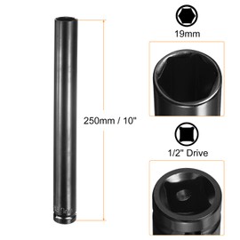 HARFINGTON Deep 6-Point Impact Socket 1/2" Drive 19mm Metric Socket 10" Length with 1/4" Hex Shank Adapter, CR-V Steel Socket Adapter Accessory Tool Set Kit for Hex Bolts Nuts