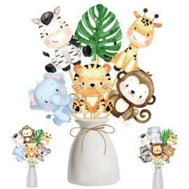 24Pcs Jungle Animals Centerpiece Sticks Safari Animal Table Toppers for Jungle Birthday Party Zoo Animals Baby Shower Supplies Safari Party Decoration
