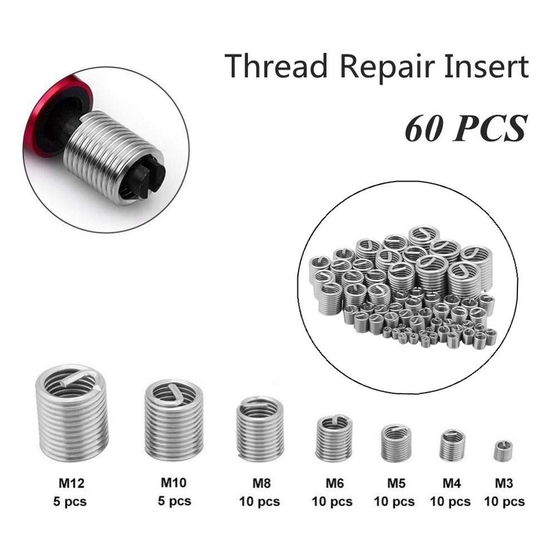 Thincol Kit de Reparación de Roscas, 60 Piezas, Inserto de