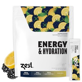 Zest Hydration & Preworkout Energy Drink Packets – Clean Electrolyte Powder with 250mg Caffeine - 14 Energy Powder Sticks for Running & Endurance, BlackBerry Lemonade Flavor