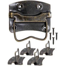 Fuxxer® 4 x Antique Folding Handles, Chests, Boxes, Chest of Drawers, 76 x 72 mm, Bronze Design, Set of 4