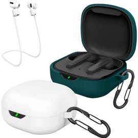 [2 Pack] easyBee Case Compatible with JBL Vibe Flex Charging Cover, with 2 Keychain and 2 Anti-Lost Strap, Soft Liquid Silicone Ultra Thin Shockproof Protective Kit - White and Green