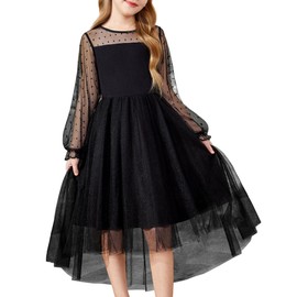 Arshiner Girls Dresses Fall Long Sleeve Church Funeral High Low Dresses Black Size 10-12