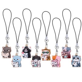 LEGENTLISUR 8Pcs Cat Phone Charms Y2K Alloy Enamel Aesthetic Cell Phone Strap for Bag Camera Keychain Wallet Pendants Decor