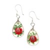 Idin Handmade Earrings - Red pressed flower in clear resin