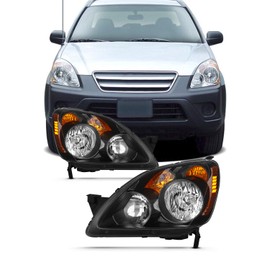 AKKON - Fits 2005-2006 Honda CRV CR-V [OE Style] Black Headlights w/Amber Signal Lamp Left+Right Pair Set